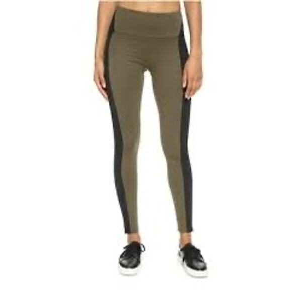 Spanx Leggings‎ Womens Medium Olive Green Black Textured Panel Casual Stretch - Picture 1 of 10